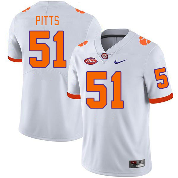 Men #51 Peyton Pitts Clemson Tigers College Football Jerseys Stitched-White - Click Image to Close